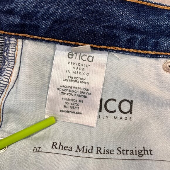 Etica Rhea Mid Rise Straight Leg Jeans Size 25 Dark Wash Cotton Blend Denim - Picture 13 of 13